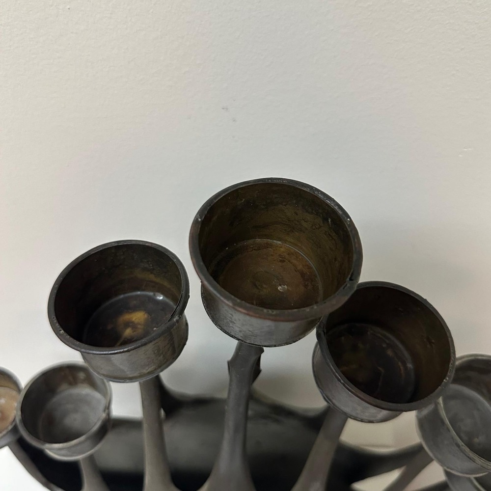 Vtg Gene Byron Mexican Brutalist 7 Cup Candelabra Bird Floral Brass Sculpture - Picture 5 of 13